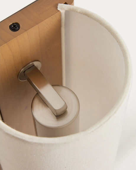 Wandleuchte Umbran aus hellbraunem oder dunkelbraunem Kautschukholz und Leinen in Beige von Kave Home – Bild 5