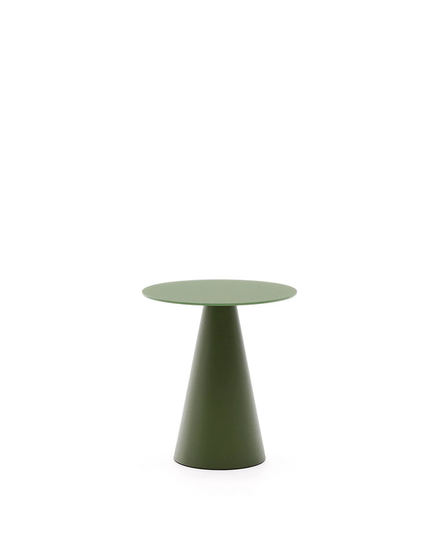 Wilshire Beistelltisch aus gehärtetem Milchglas und Stahl matt grün lackiert Ø50 cm von Kave Home – Produktbild 1