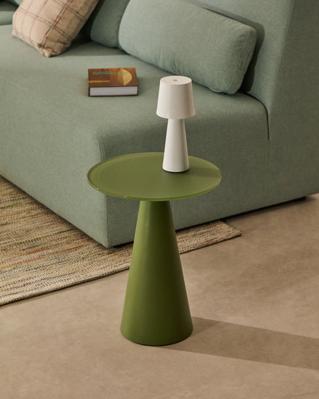 Wilshire Beistelltisch aus gehärteten Milchglas und Stahl matt grün lackiert Ø35 cm von Kave Home – Produktbild 2