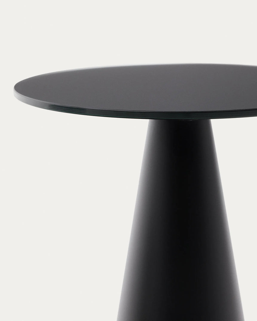 Wilshire Beistelltisch aus gehärteten Milchglas und Stahl matt schwarz lackiert Ø35 cm von Kave Home – Produktbild 2