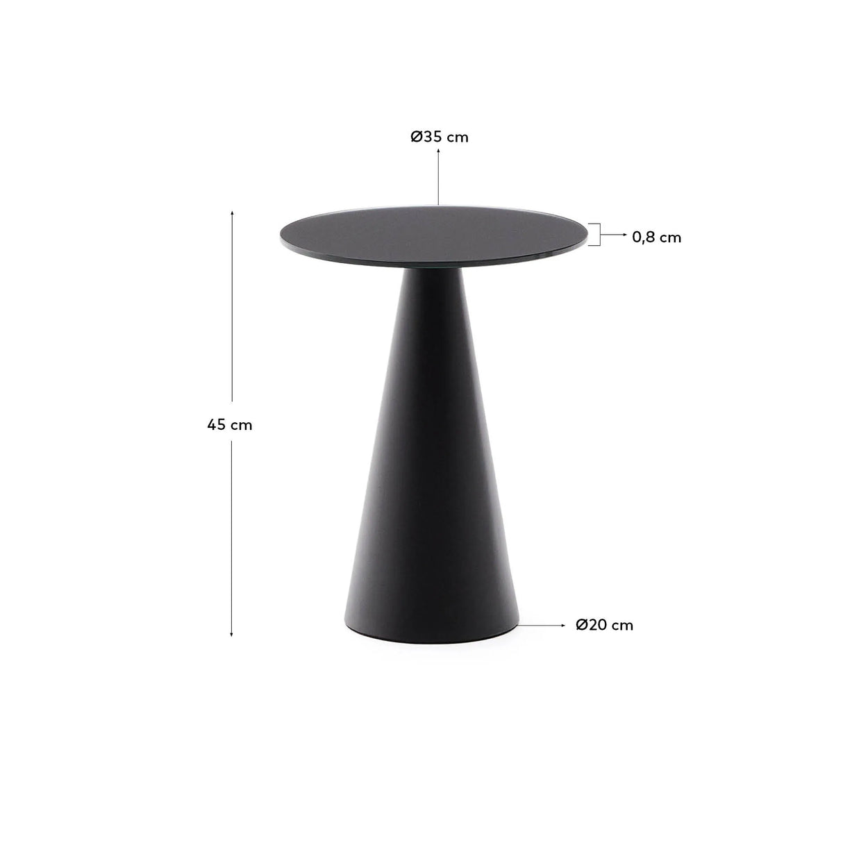 Wilshire Beistelltisch aus gehärteten Milchglas und Stahl matt schwarz lackiert Ø35 cm von Kave Home – Produktbild 3
