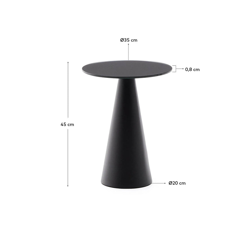 Wilshire Beistelltisch aus gehärteten Milchglas und Stahl matt schwarz lackiert Ø35 cm von Kave Home – Produktbild 3