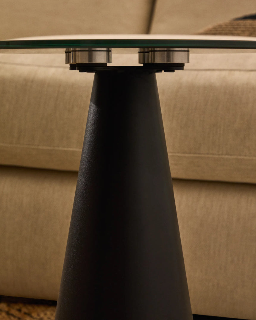 Wilshire Beistelltisch aus gehärteten Milchglas und Stahl matt schwarz lackiert Ø35 cm von Kave Home – Produktbild 5