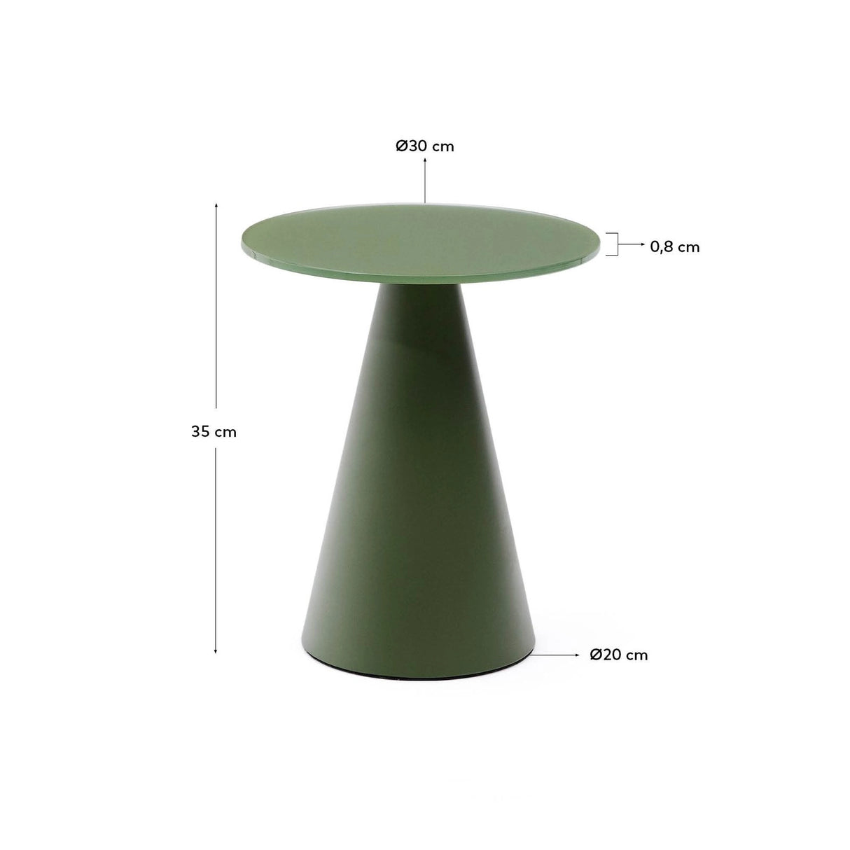 Wilshire Beistelltisch aus glasiertem gehärteten Glas und Stahl matt grün lackiert Ø30 cm von Kave Home – Bild 4