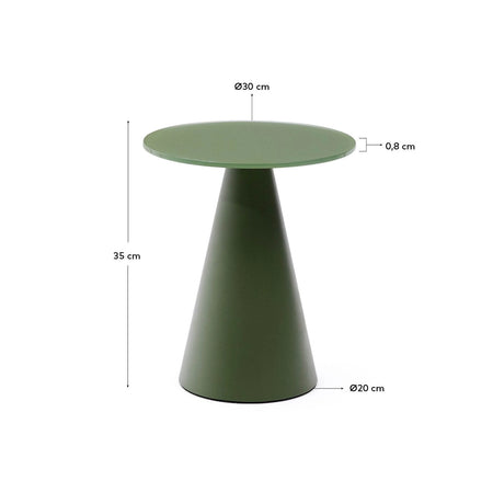 Wilshire Beistelltisch aus glasiertem gehärteten Glas und Stahl matt grün lackiert Ø30 cm von Kave Home – Bild 4