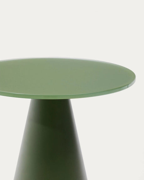 Wilshire Beistelltisch aus glasiertem gehärteten Glas und Stahl matt grün lackiert Ø30 cm von Kave Home – Bild 5