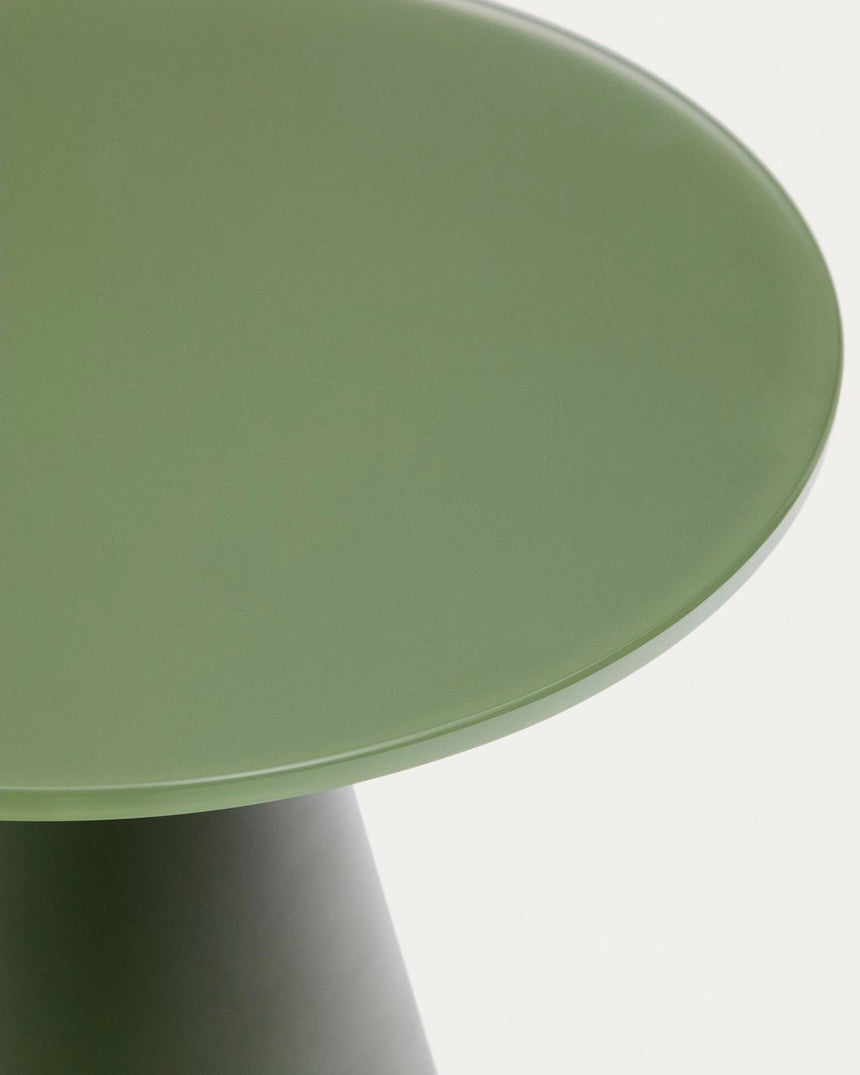 Wilshire Beistelltisch aus glasiertem gehärteten Glas und Stahl matt grün lackiert Ø30 cm von Kave Home – Bild 6