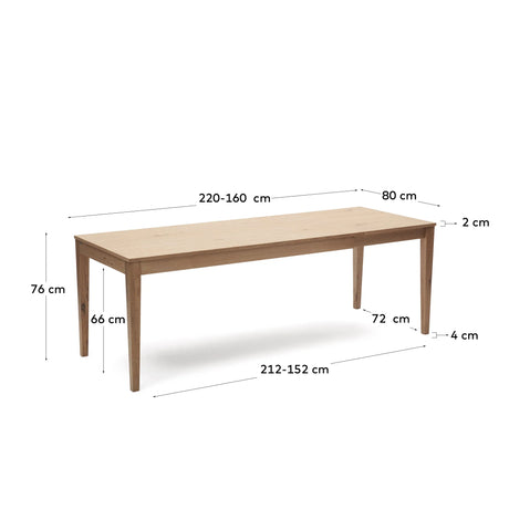 Yain Ausziehtisch aus Eichenfurnier und massiver Eiche 160 (220) x 80 cm von Kave Home – Produktbild 6