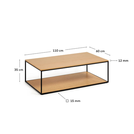 Yoana Couchtisch aus Eichenfurnier und schwarz lackiertem Metallgestell 110 x 60 cm von Kave Home – Produktbild 3