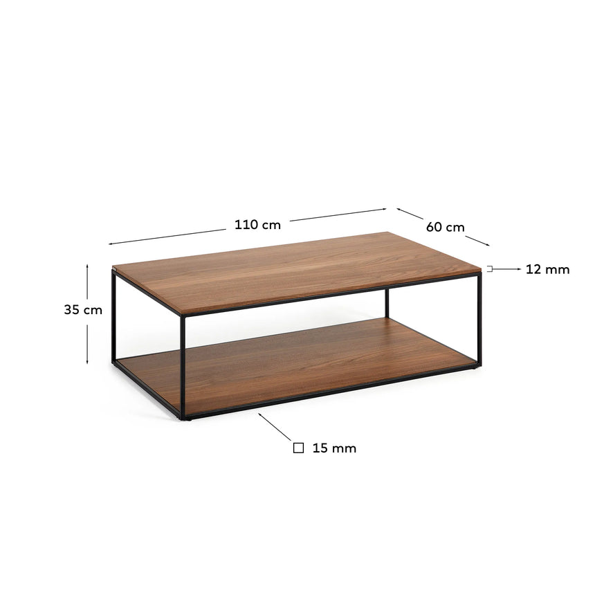 Yoana Couchtisch aus Nussholzfurnier und schwarz lackiertem Metallgestell 110 x 60 cm von Kave Home – Produktbild 3