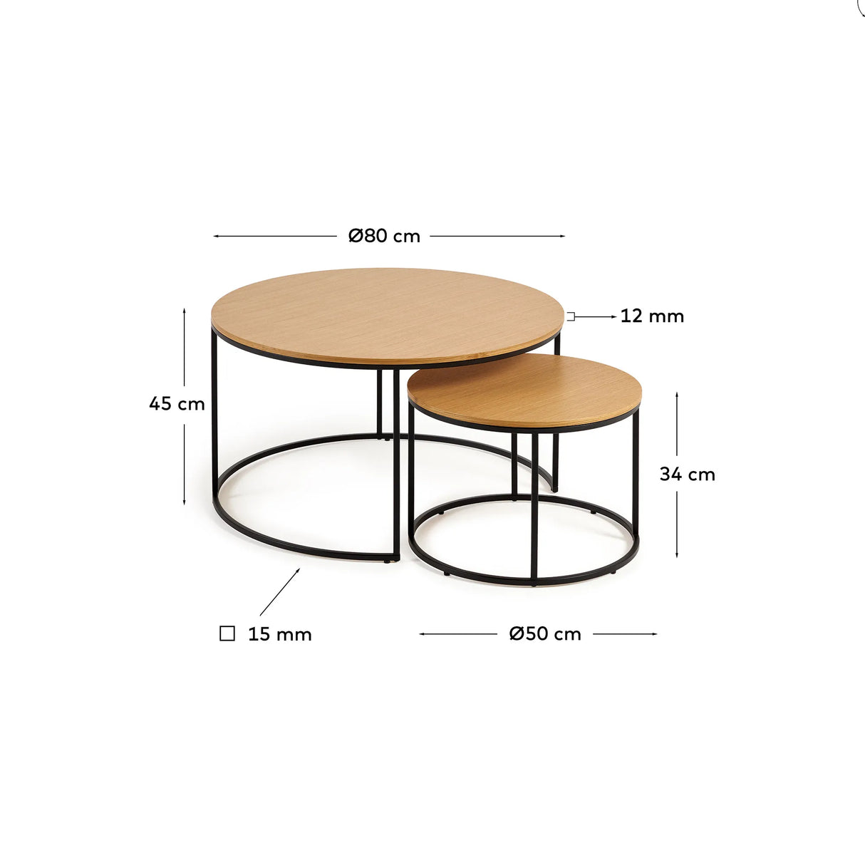 Yoana Set 2 Satzbeistelltische Eichenfurnier und Metall schwarz lackiert Ø 80 cm/Ø 50 cm von Kave Home – Produktbild 3