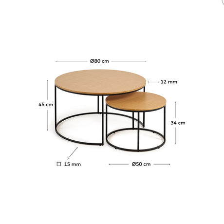 Yoana Set 2 Satzbeistelltische Eichenfurnier und Metall schwarz lackiert Ø 80 cm/Ø 50 cm von Kave Home – Produktbild 3