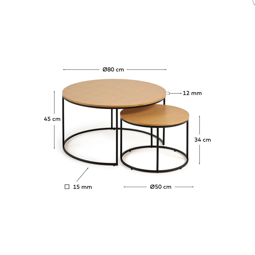Yoana Set 2 Satzbeistelltische Eichenfurnier und Metall schwarz lackiert Ø 80 cm/Ø 50 cm von Kave Home – Produktbild 3