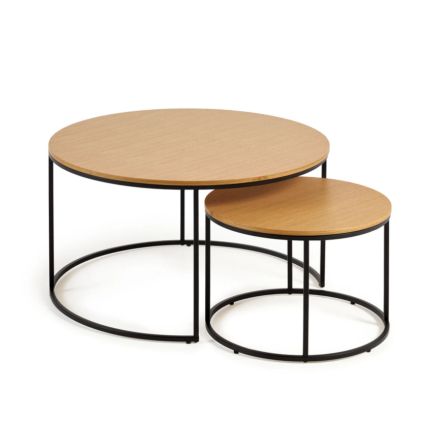 Yoana Set 2 Satzbeistelltische Eichenfurnier und Metall schwarz lackiert Ø 80 cm/Ø 50 cm von Kave Home – Produktbild 6