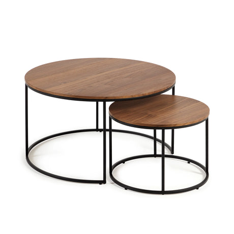 Yoana Set 2 Satzbeistelltische Nussholzfurnier und Metall schwarz lackiert Ø 80 cm/Ø 50 cm von Kave Home – Produktbild 6
