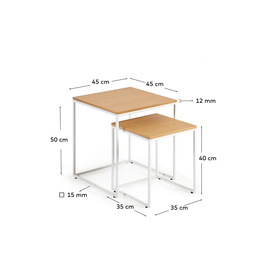Yoana Set aus 2 Satzbeistelltischen aus Eichenfurnier und weißem Metallgestell von Kave Home – Produktbild 3
