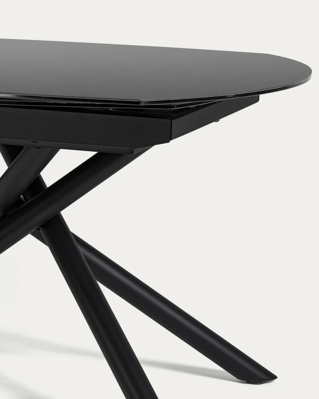 Yodalia Ausziehtisch aus Glas und Stahlbeine mit schwarzem Finish 130 (190) x 100 cm von Kave Home – Produktbild 1