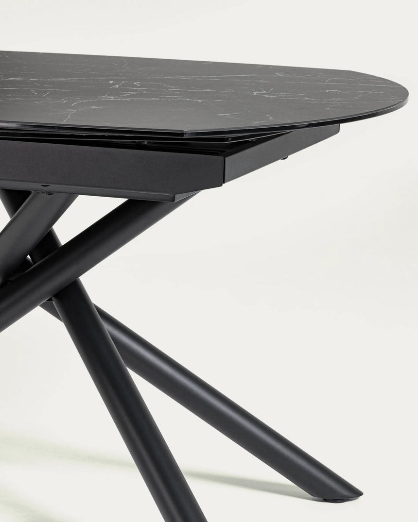 Yodalia ausziehbarer Tisch 130 (190) x 100 cm Feinsteinzeugplatte und schwarze Stahlbeine von Kave Home – Produktbild 1
