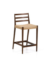 Analy Barhocker mit Rückenlehne aus massivem Eichenholz mit Nussbaum-Finish und Sitzfläche aus Seil, 65 cm, FSC 100% – Bild 1
