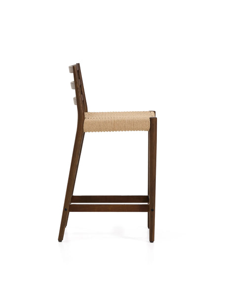 Analy Barhocker mit Rückenlehne aus massivem Eichenholz mit Nussbaum-Finish und Sitzfläche aus Seil, 65 cm, FSC 100% – Bild 4