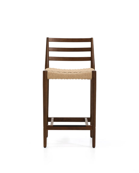 Analy Barhocker mit Rückenlehne aus massivem Eichenholz mit Nussbaum-Finish und Sitzfläche aus Seil, 65 cm, FSC 100% – Bild 6