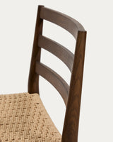 Analy Barhocker mit Rückenlehne aus massivem Eichenholz mit Nussbaum-Finish und Sitzfläche aus Seil, 65 cm, FSC 100% – Bild 9