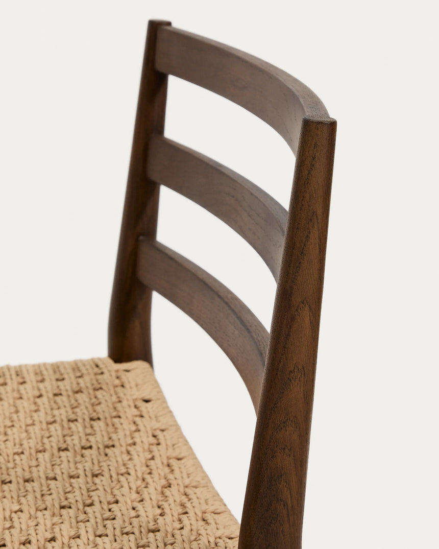 Analy Barhocker mit Rückenlehne aus massivem Eichenholz mit Nussbaum-Finish und Sitzfläche aus Seil, 65 cm, FSC 100% – Bild 9