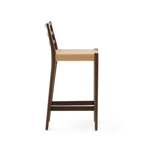 Analy Barhocker Rückenlehne massives Eichenholz mit Nussbaum-Finish und Seilsitzfläche 70 cm FSC 100% – Bild 10