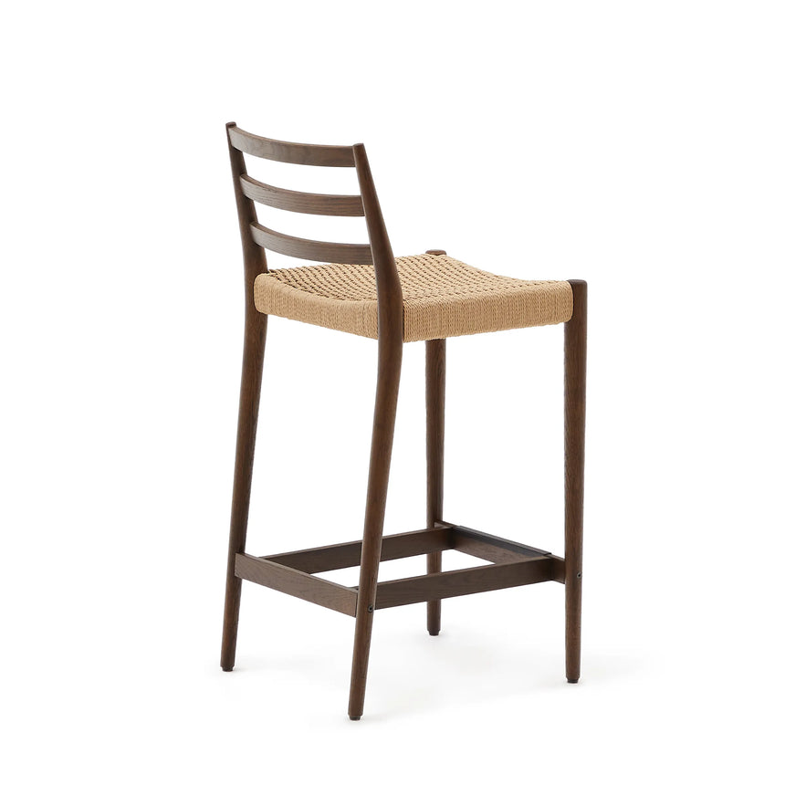 Analy Barhocker Rückenlehne massives Eichenholz mit Nussbaum-Finish und Seilsitzfläche 70 cm FSC 100% – Bild 12