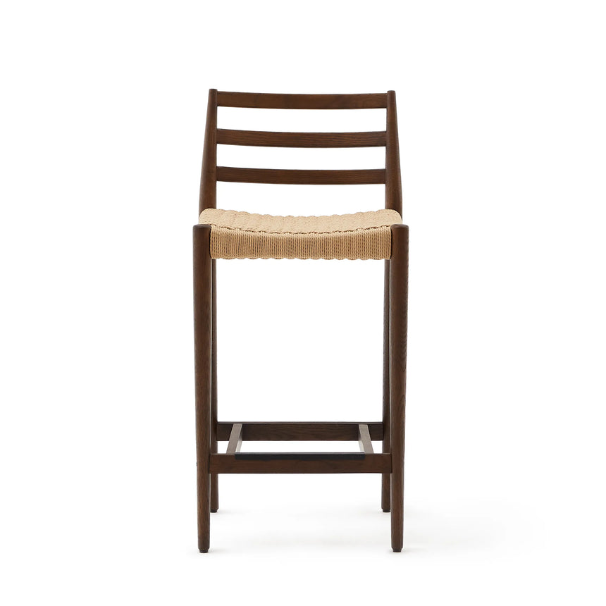 Analy Barhocker Rückenlehne massives Eichenholz mit Nussbaum-Finish und Seilsitzfläche 70 cm FSC 100% – Bild 14