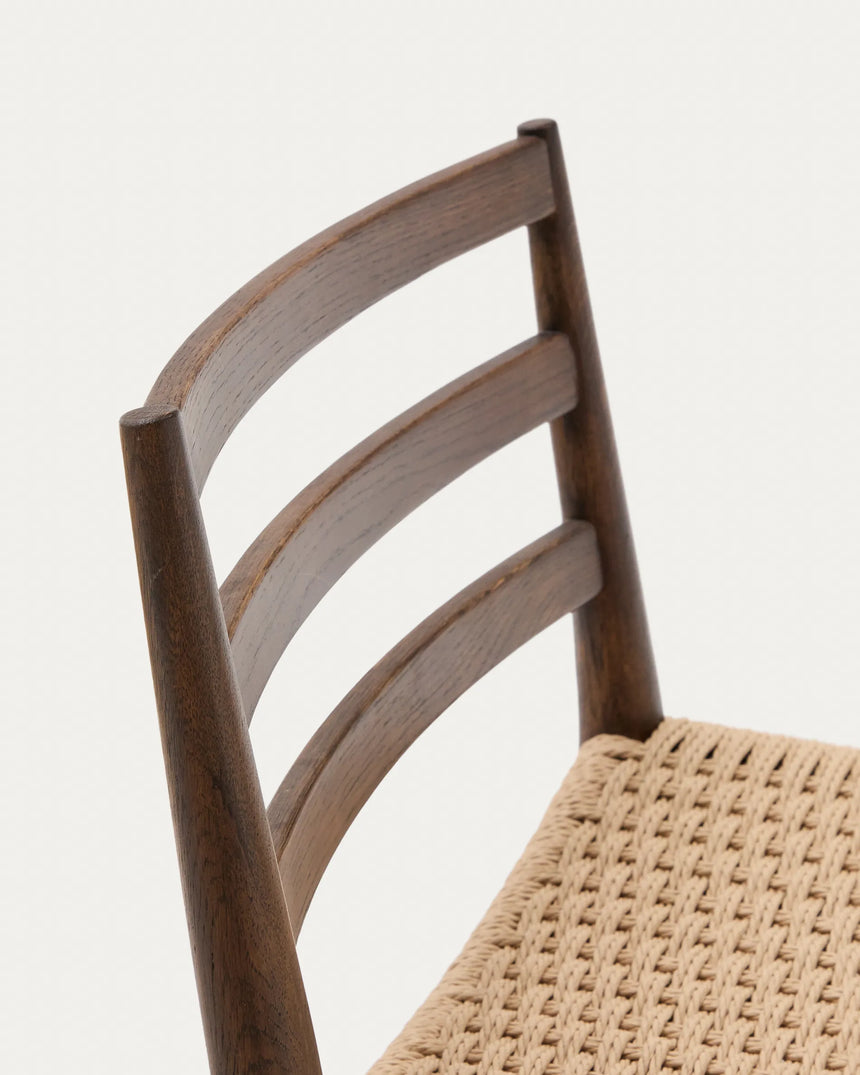 Analy Barhocker Rückenlehne massives Eichenholz mit Nussbaum-Finish und Seilsitzfläche 70 cm FSC 100% – Bild 2