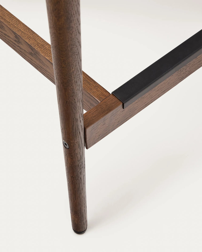 Analy Barhocker Rückenlehne massives Eichenholz mit Nussbaum-Finish und Seilsitzfläche 70 cm FSC 100% – Bild 4