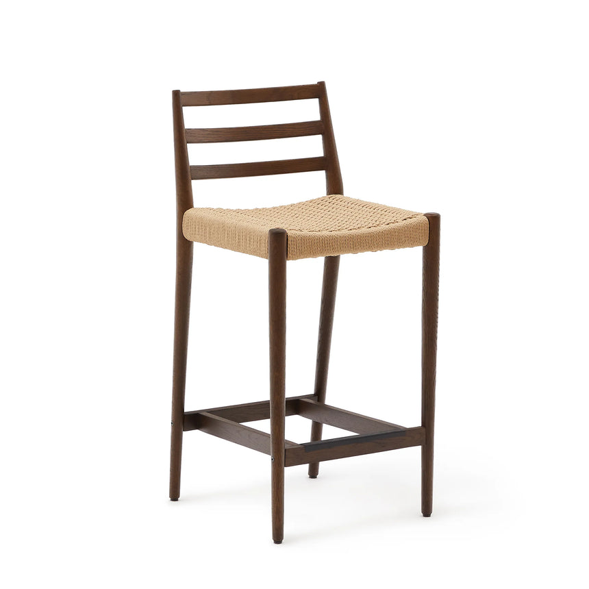 Analy Barhocker Rückenlehne massives Eichenholz mit Nussbaum-Finish und Seilsitzfläche 70 cm FSC 100% – Bild 8