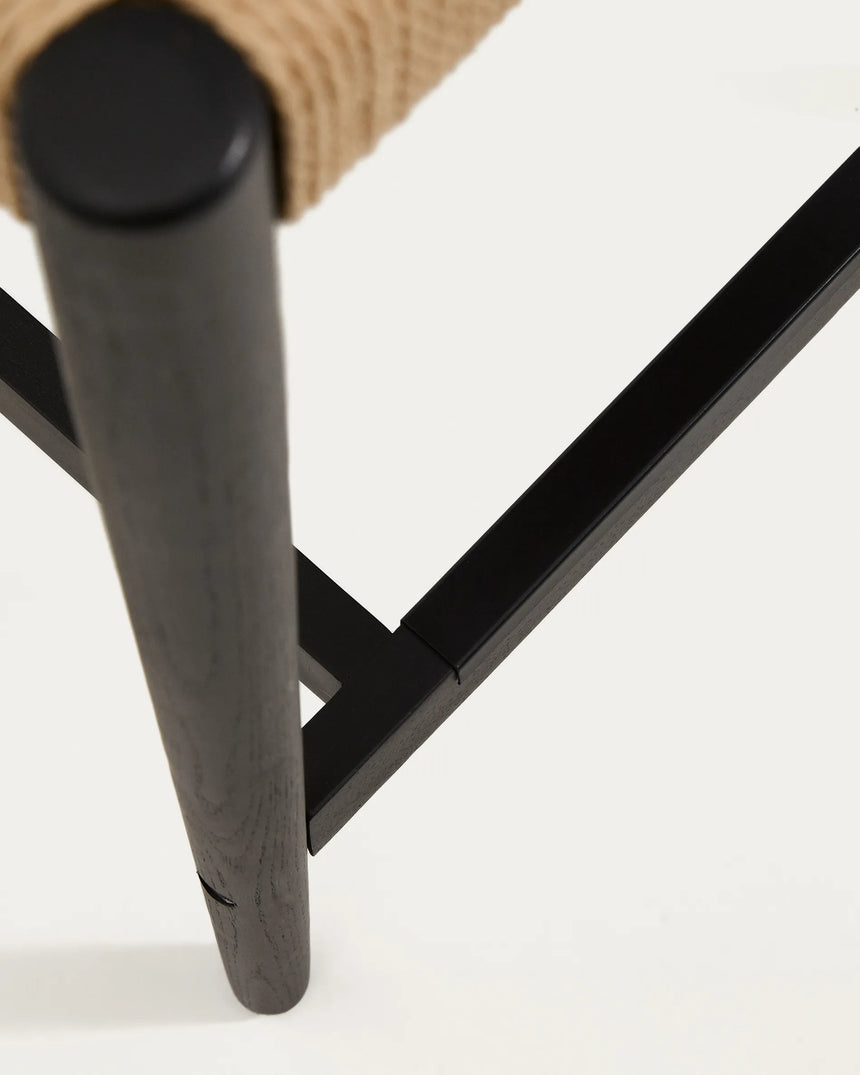 Analy Barhocker Rückenlehne massives Eichenholz mit schwarzem Finish und Sitzfläche aus Seil 65 cm FSC 100% – Bild 10