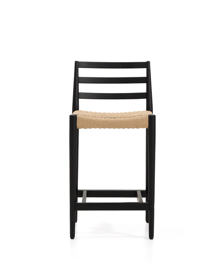 Analy Barhocker Rückenlehne massives Eichenholz mit schwarzem Finish und Sitzfläche aus Seil 65 cm FSC 100% – Bild 6