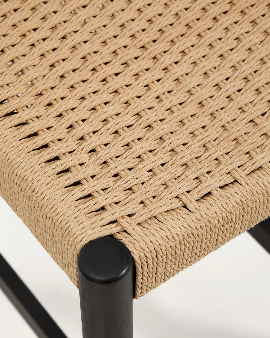Analy Barhocker Rückenlehne massives Eichenholz mit schwarzem Finish und Sitzfläche aus Seil 65 cm FSC 100% – Bild 8
