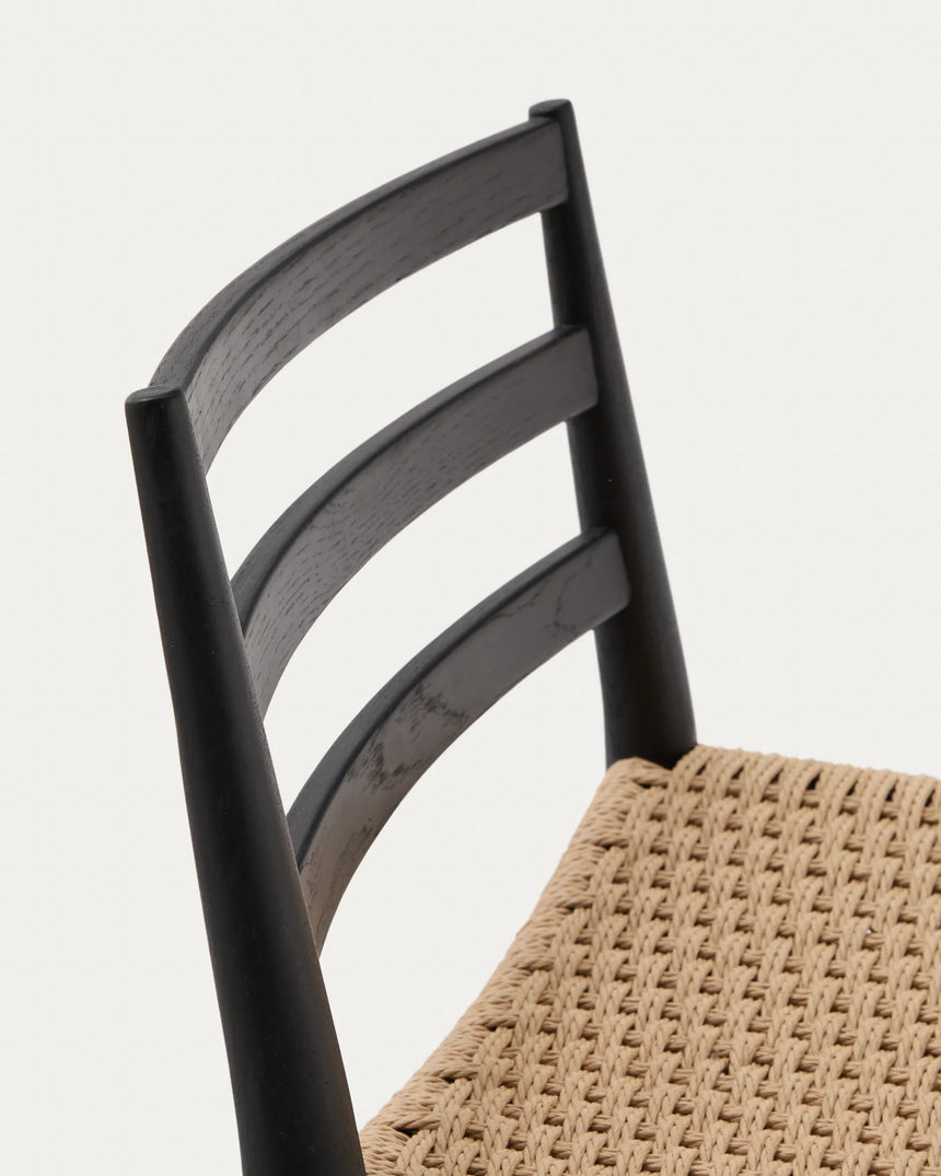 Analy Barhocker Rückenlehne massives Eichenholz mit schwarzem Finishund Seilsitzfläche 70 cm FSC 100% – Bild 2