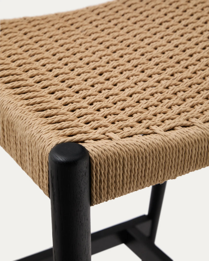 Analy Barhocker Rückenlehne massives Eichenholz mit schwarzem Finishund Seilsitzfläche 70 cm FSC 100% – Bild 3