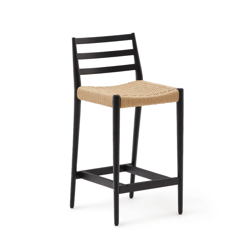 Analy Barhocker Rückenlehne massives Eichenholz mit schwarzem Finishund Seilsitzfläche 70 cm FSC 100% – Bild 8