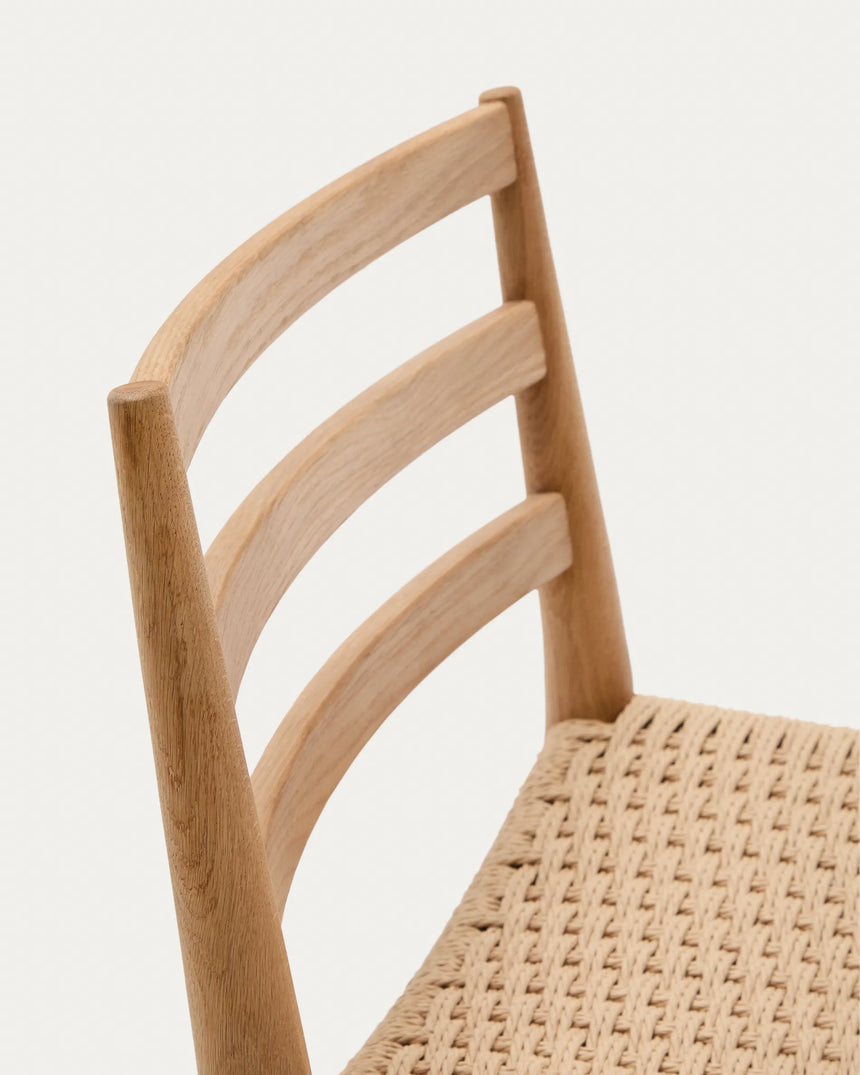 Analy Barhocker Rückenlehne massives Eichenholz mit verschiedenen Finishes und Seilsitzfläche 70 cm FSC 100% – Bild 2