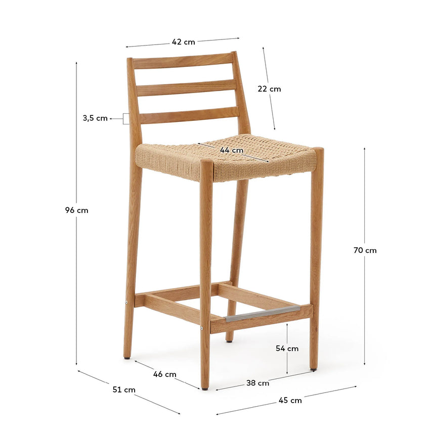 Analy Barhocker Rückenlehne massives Eichenholz mit verschiedenen Finishes und Seilsitzfläche 70 cm FSC 100% – Bild 5