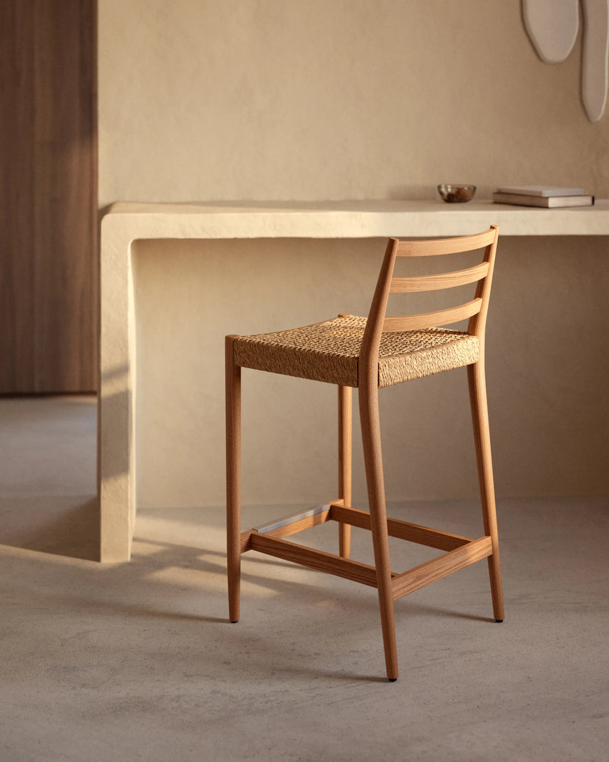 Analy Barhocker Rückenlehne massives Eichenholz mit verschiedenen Finishes und Seilsitzfläche 70 cm FSC 100% – Bild 6
