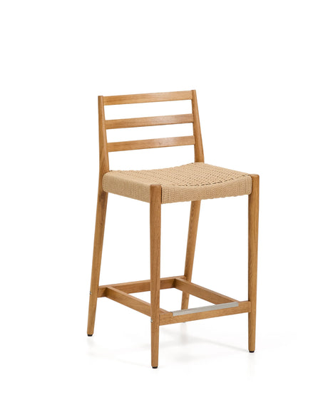 Analy Hocker Rückenlehne massives Eichenholz in verschiedenen Finishes Sitzfläche Seil 65 cm FSC 100 % – Bild 1