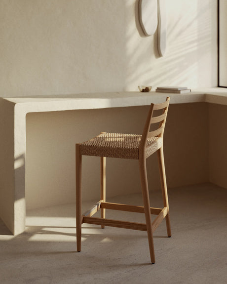 Analy Hocker Rückenlehne massives Eichenholz in verschiedenen Finishes Sitzfläche Seil 65 cm FSC 100 % – Bild 2