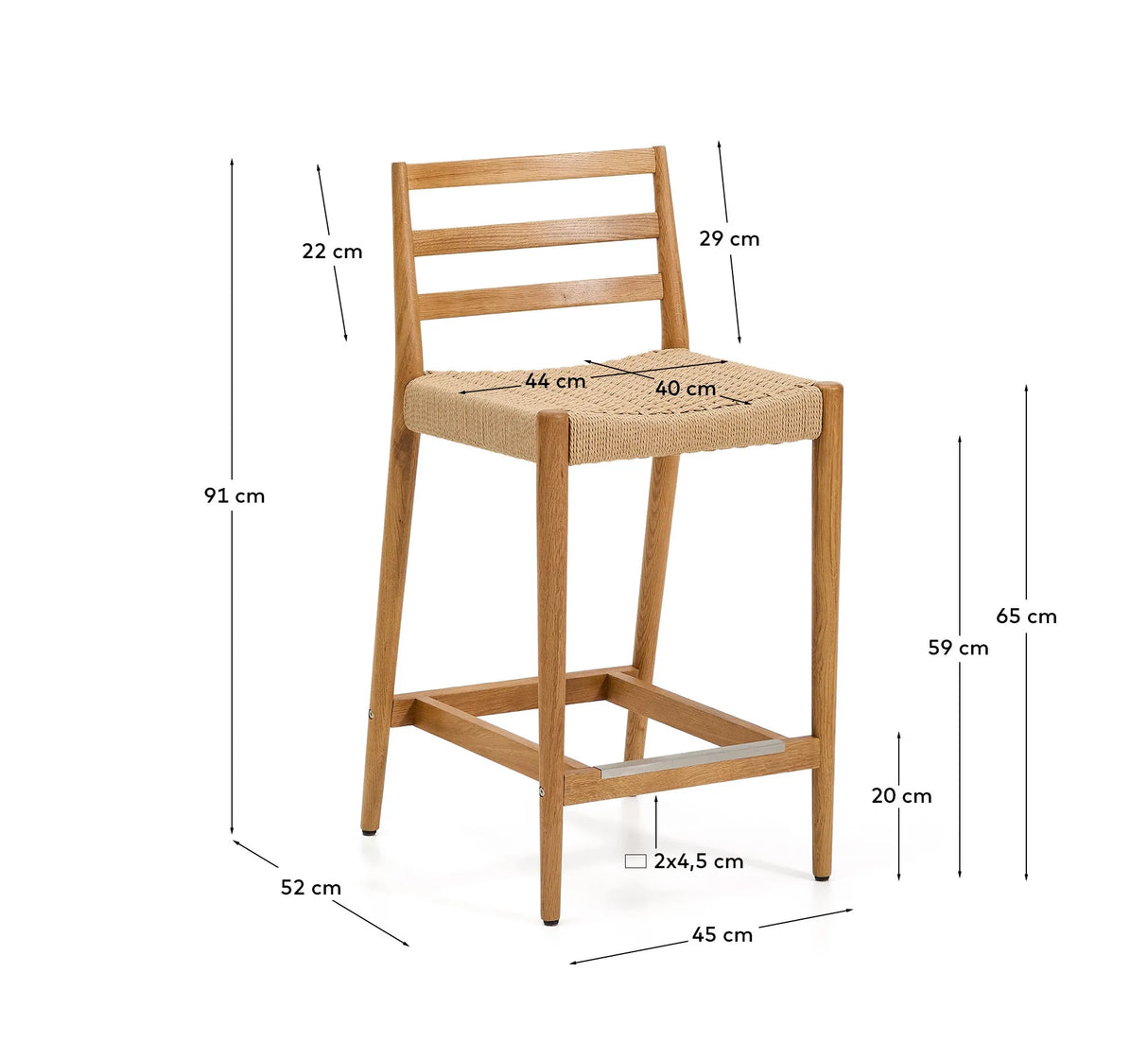 Analy Hocker Rückenlehne massives Eichenholz in verschiedenen Finishes Sitzfläche Seil 65 cm FSC 100 % – Bild 3