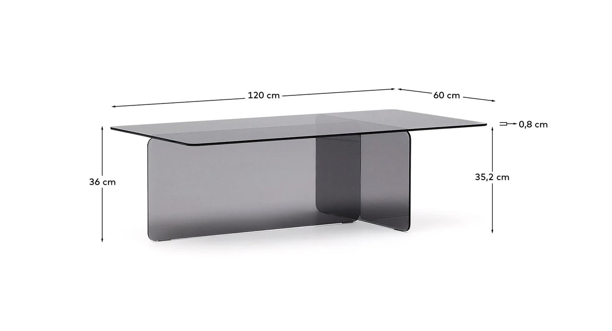 Couchtisch Zaren aus grauem gehärtetem Glas 120 x 60 cm – Bild 3