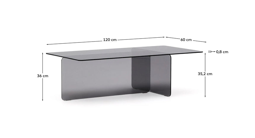 Couchtisch Zaren aus grauem gehärtetem Glas 120 x 60 cm – Bild 3