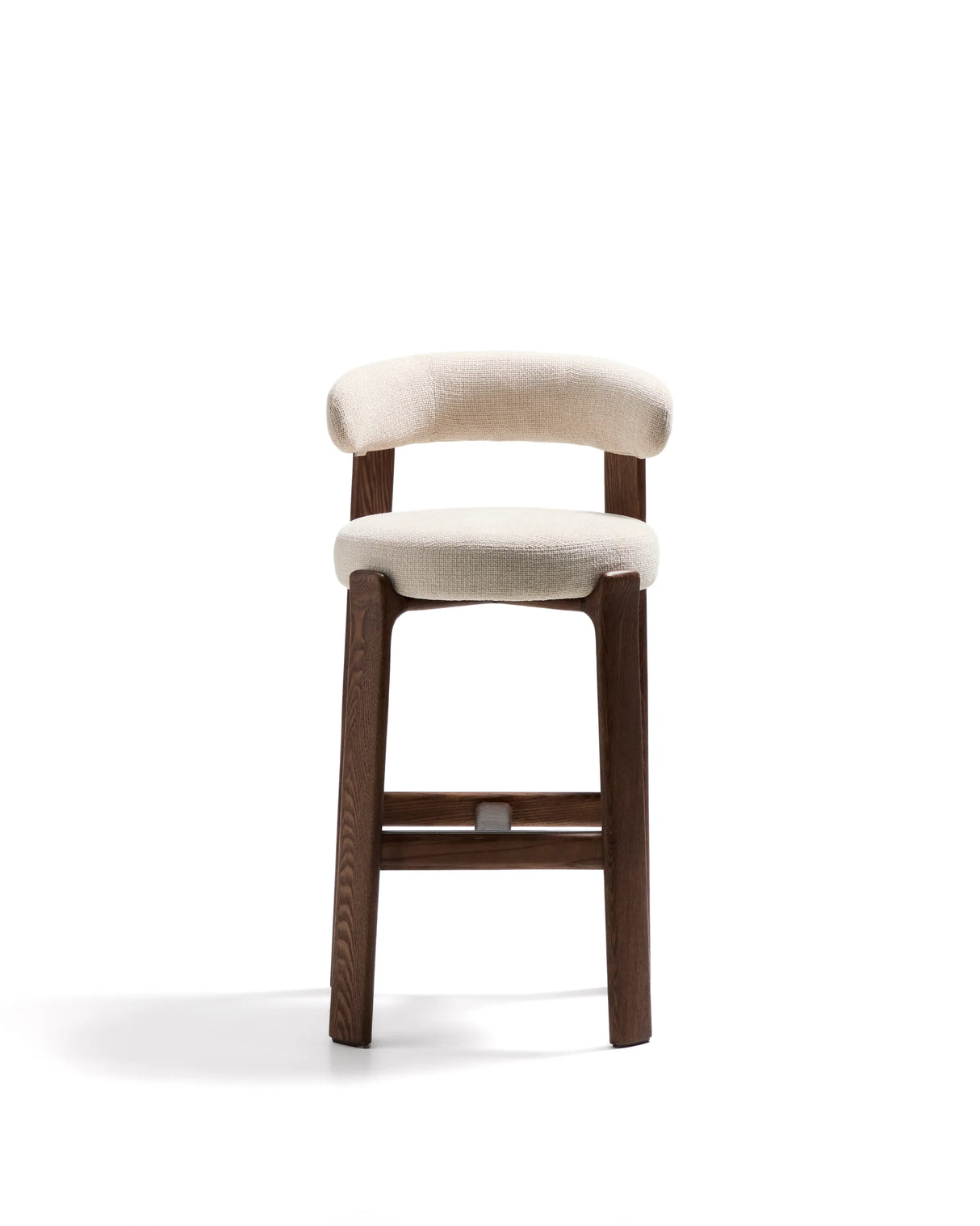 Hocker Granite aus beigefarbener Chenille und massivem Eschenholz mit walnussholzfarbenem Finish, FSC 100%, 75 cm – Bild 7