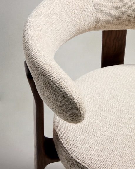 Hocker Granite aus beigefarbener Chenille und massivem Eschenholz mit walnussholzfarbenem Finish, FSC 100%, 75 cm – Bild 9