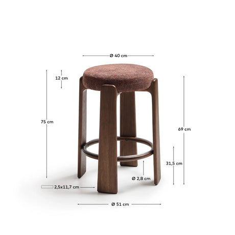 Hocker Granite aus brauner Chenille und massivem Eschenholz mit nussbaumfarbenem Finish, FSC 100%, 75 cm – Bild 3